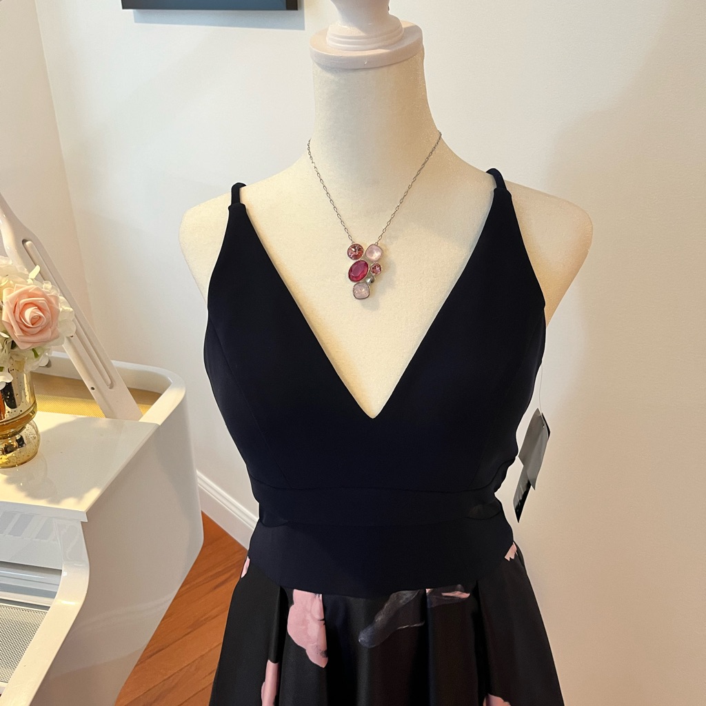 Navy Blue Floral Gown By Xscape Size 6